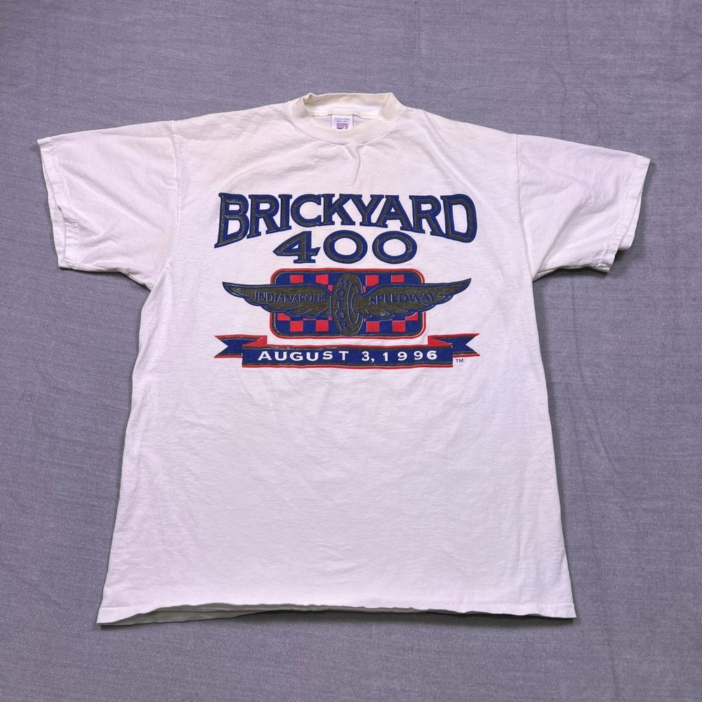 Vintage 1996 Brickyard 400 Logo 7 Indianapolis Speedway T Shirt Mens Large White